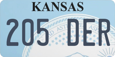 KS license plate 205DER