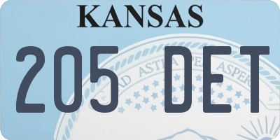 KS license plate 205DET