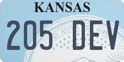 KS license plate 205DEV