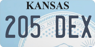 KS license plate 205DEX