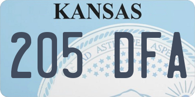 KS license plate 205DFA