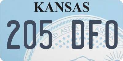 KS license plate 205DFO