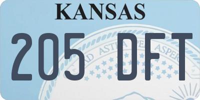 KS license plate 205DFT