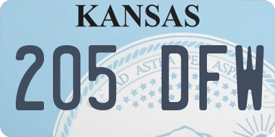 KS license plate 205DFW