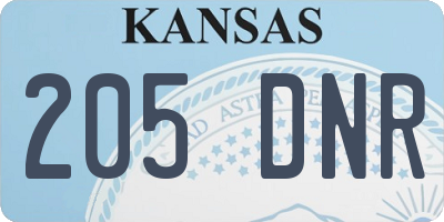 KS license plate 205DNR