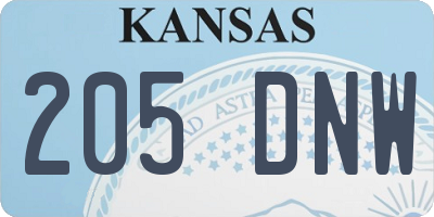 KS license plate 205DNW