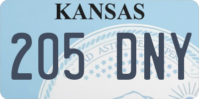 KS license plate 205DNY