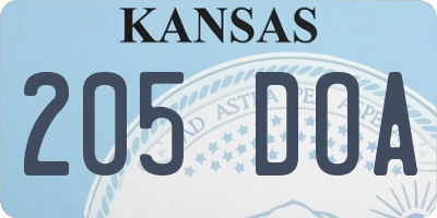 KS license plate 205DOA