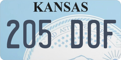 KS license plate 205DOF