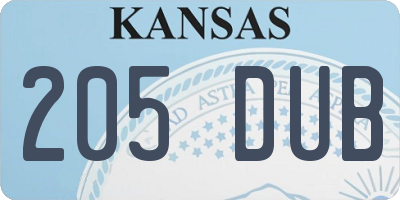 KS license plate 205DUB
