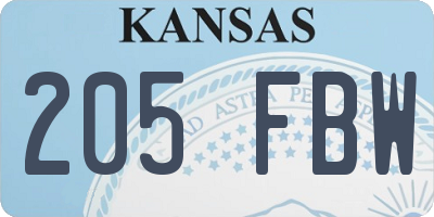 KS license plate 205FBW