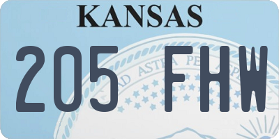 KS license plate 205FHW