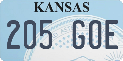 KS license plate 205GOE