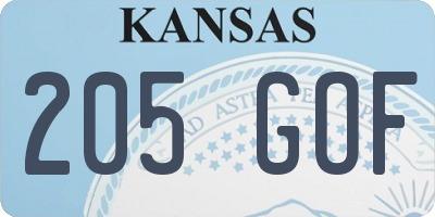 KS license plate 205GOF