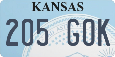 KS license plate 205GOK