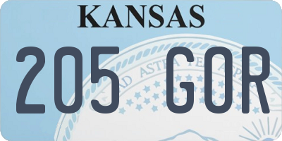 KS license plate 205GOR