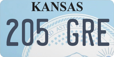 KS license plate 205GRE