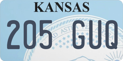 KS license plate 205GUQ