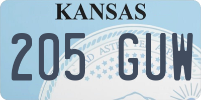 KS license plate 205GUW