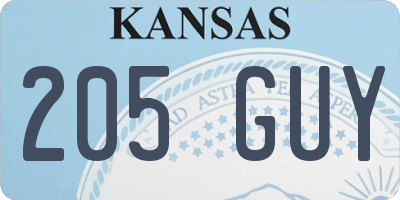 KS license plate 205GUY