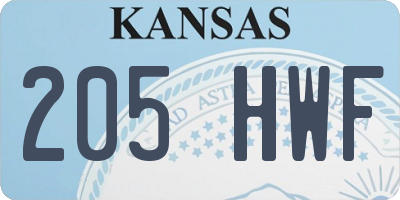 KS license plate 205HWF