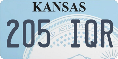 KS license plate 205IQR