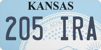 KS license plate 205IRA