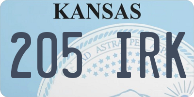 KS license plate 205IRK