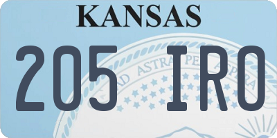 KS license plate 205IRO