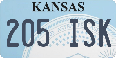 KS license plate 205ISK