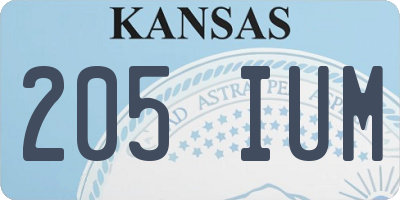 KS license plate 205IUM