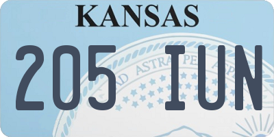 KS license plate 205IUN