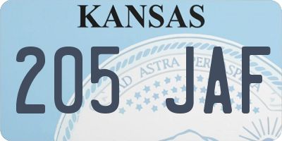 KS license plate 205JAF