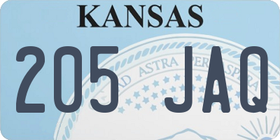 KS license plate 205JAQ