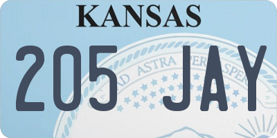 KS license plate 205JAY