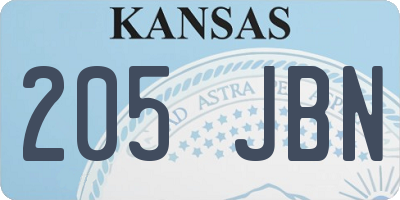 KS license plate 205JBN