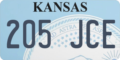 KS license plate 205JCE
