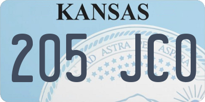 KS license plate 205JCO