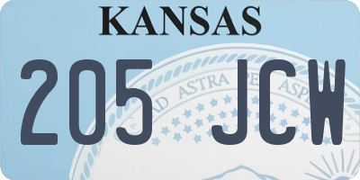 KS license plate 205JCW