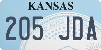 KS license plate 205JDA