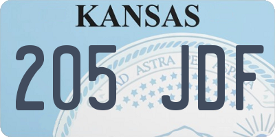 KS license plate 205JDF