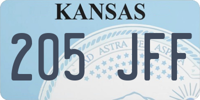 KS license plate 205JFF
