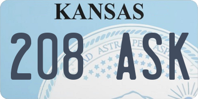 KS license plate 208ASK