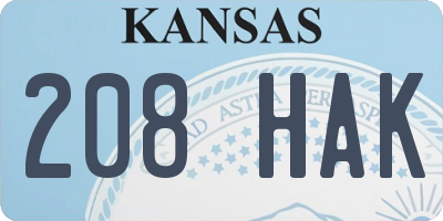 KS license plate 208HAK