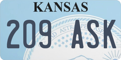KS license plate 209ASK
