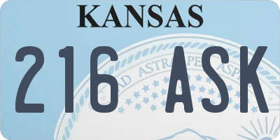 KS license plate 216ASK