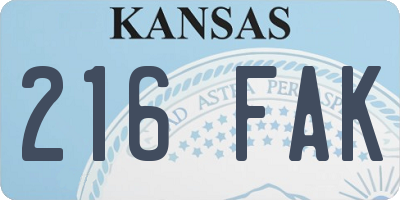KS license plate 216FAK