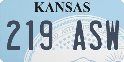 KS license plate 219ASW