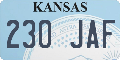 KS license plate 230JAF