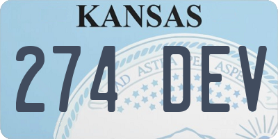 KS license plate 274DEV